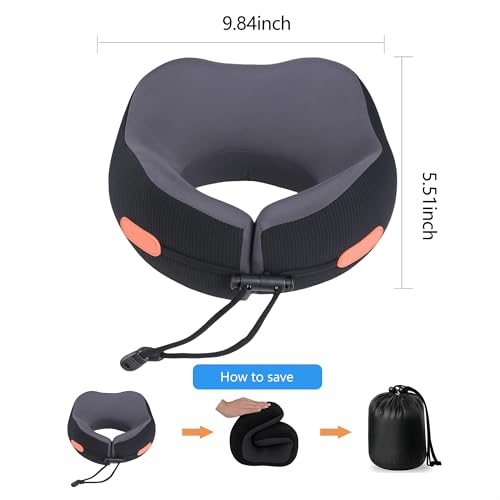 Travel Pillow, Memory Foam Neck Pillow for Airplanes, Includes Eye Mask & Ear Plugs, Ergonomic Design, 360° Support Stowable Pillows for Plane, Car, Train and Home, Black