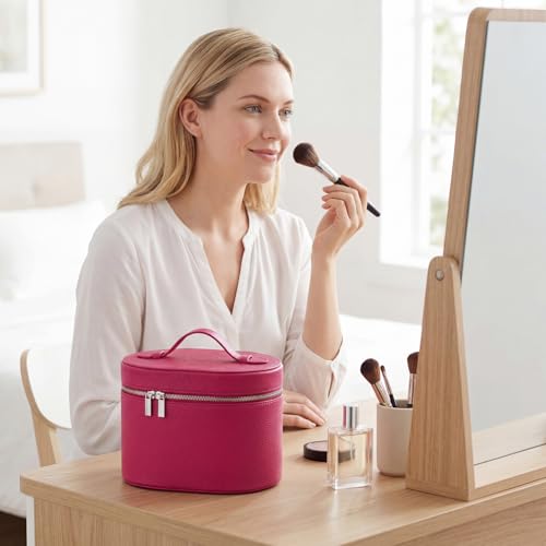 RSRSLEII Waterproof PU Leather Makeup Bag,Portable Toiletry Bag(05Hot Pink) - color: 05Hot Pink
