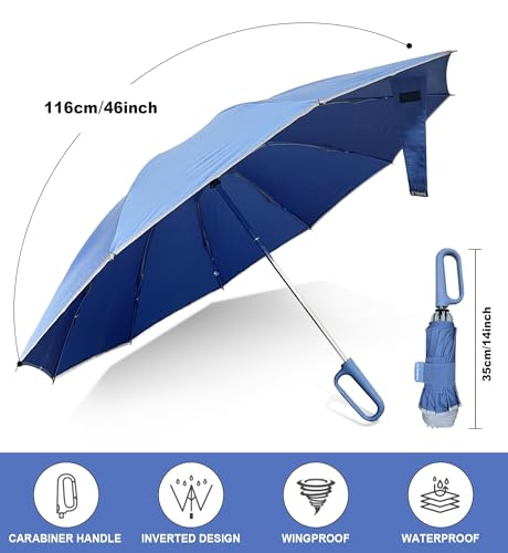 QWB Inverted Umbrella with Auto Open Close Windproof Compact Travel - color: A-1 blue, size: 46 IN