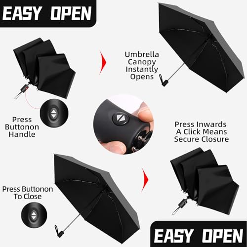 Automatic Travel Mini Umbrella, Compact Folding Small Pocket Umbrellas for Purse Wallet, UV Sun Rain Protection, Lightweight Portable Design Fits in Backpack for Women Men Kids - color: Black + Black