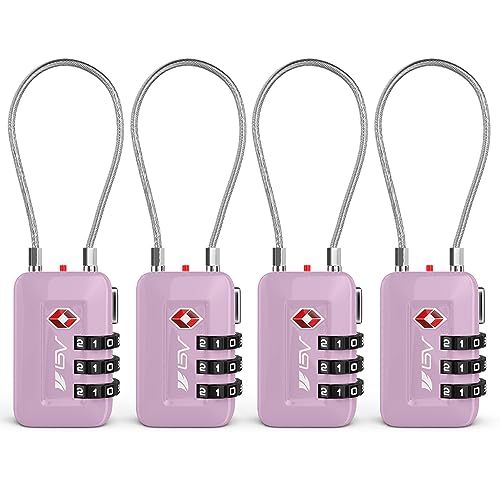 BV Luggage Locks TSA Accepted, Travel Sentry Approved 3-Digit Combination Suitcase Locks with Open Alert & Flexible Cable for Travel, Backpacks, Lockers, Cases, Purple, 4 Pack - color: Purple 4-Pack
