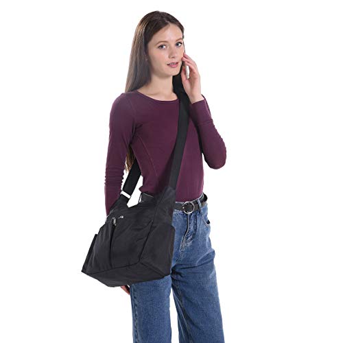 MHCNLL Anti Theft Crossbody Purse RFID Women Nylon Waterproof Lightweight Shoulder Bag - color: Black