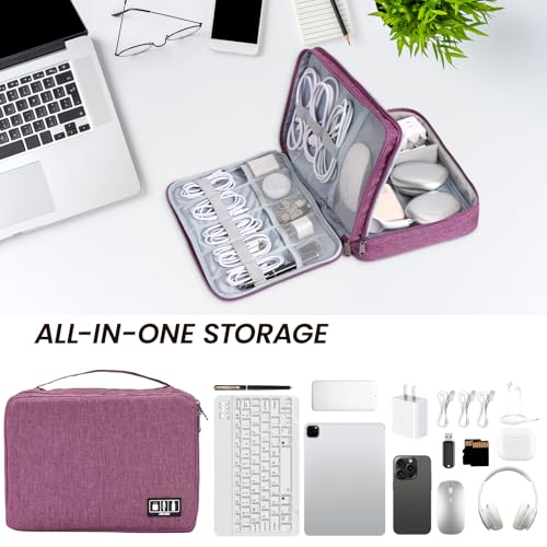 Electronic Organizer Travel Case, Double Layer Cable Organizer Bag - color: purple