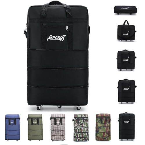 Expandable Rolling Wheeled Duffle Bag, 32" Foldable Luggage Waterproof Lightweight Rolling Duffle Bag w/wheels for Gym, Camping, Weekend Trips, Business Travel, Weekend Blue