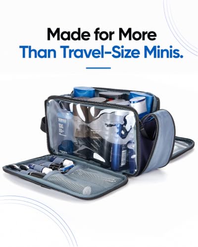 ZEEMO Travel Toiletry Bag for Men, Full Open Dopp Kit with Dual Compartment - color: Blue, size: Medium