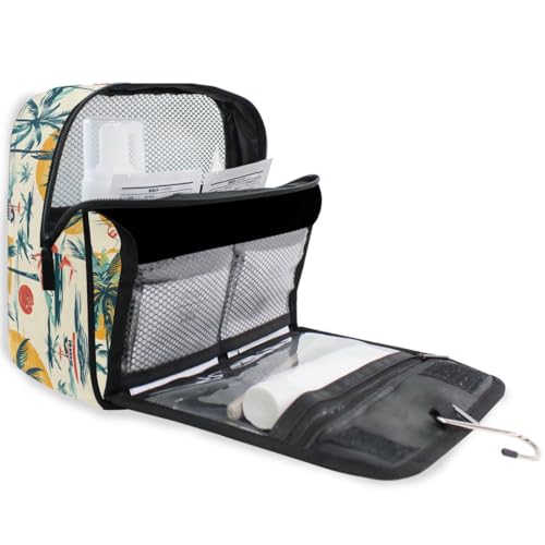 senya Hanging Travel Toiletry Bag Cute Kit Makeup Case Cosmetics Organizer for Men Women (Cruise Ships Sun Palm Trees) - color: Cruise Ships Sun Palm Trees