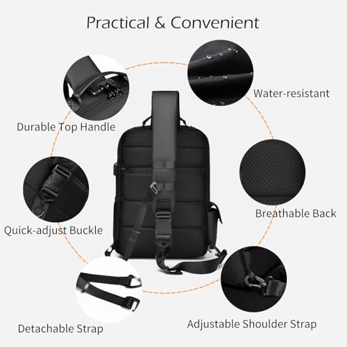 Leaper Crossbody Messenger Bag for Men: 13L Multi-pocket Satchel Sling Bags - color: Black