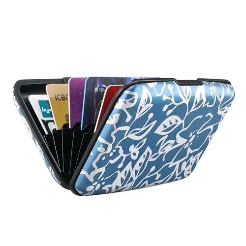 ELFISH RFID Aluminum Wallet Credit Card Protector Case Holder for Men Women - color: Blue Printed Pattern