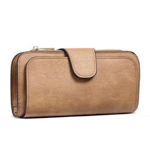 CLUCI RFID Wallet for Women Bifold Wallet with ID Window - color: Camel