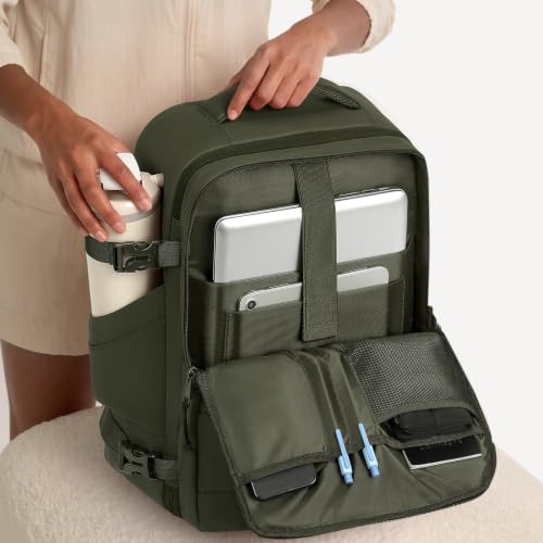 mibasies 35L Laptop Travel Backpack for Women, Lightweight Carry-On - color: Deep Green, size: Large