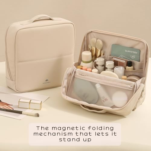 Foldable Magnetic Standing Makeup Bag(02Beige) - color: 02Beige