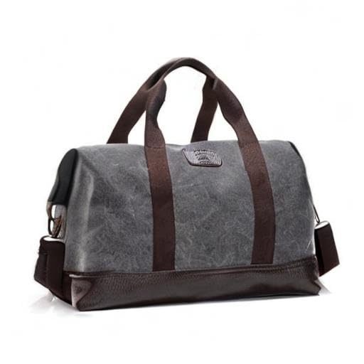 Travel Duffle Bag Canvas Leather Gym Weekend Bag (Grey) - color: Grey