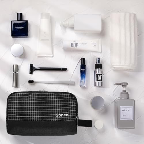 Gonex Travel Toiletry Bag for Men, Water Resistant Dopp Kit for Toiletries - color: Check Patten (Black)