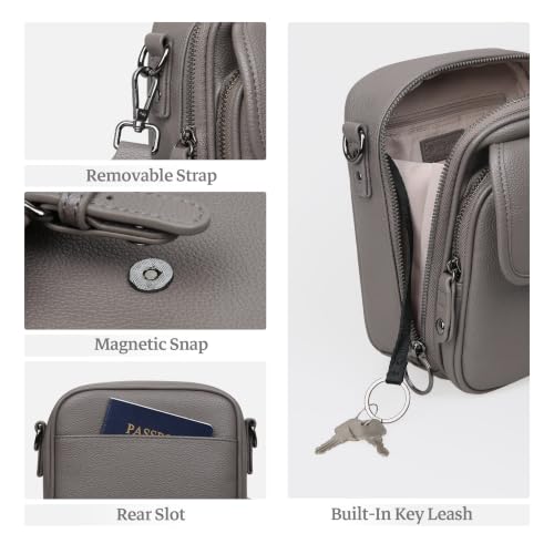 Leather Crossbody Bag for Women Small Anti Theft Messenger Purse - color: Grey
