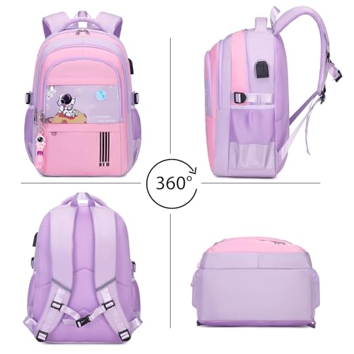 ACESAK Astronaut Backpack for Girls - Girls Backpack with Lunch Bag - color: Purple Pink