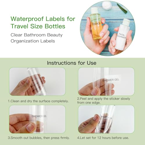 HVSWLY 120 PCS Travel Toiletry Labels Waterproof,Clear Labels for Cosmetic Jars,Bathroom Beauty Organization Refillable Bottles Sticker(1.6"x0.7")