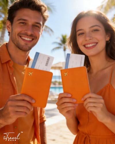 Passport Holder for Travel Essentials RFID Blocking PU Leather - color: Orange