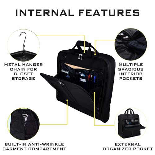 ZEGUR Premium travel garment bag. Carry-on for Men & Women. Hangs 4 Items - color: Black
