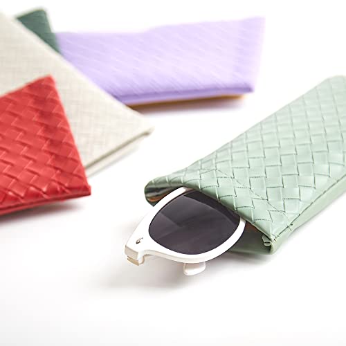 Vemiss 3 Pack Glasses Case, Squeeze Top Soft Sunglasses Pouch - color: Light Grey Pink Green