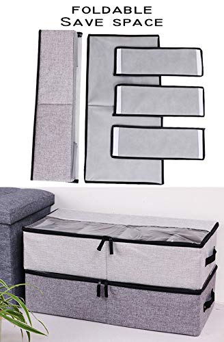AARAINBOW 2 Packs Foldable Under Bed Shoes Organizer with Lids, Underbed Clothes Storage Container with Divider, UnderBed Storage Bins Box with Clear Window (Gray+Coffee) - color: Coffee,Gray