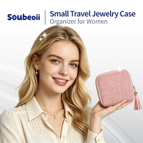 Small Travel Jewelry Case with Earring Box Mini Jewelry Case - color: Pink