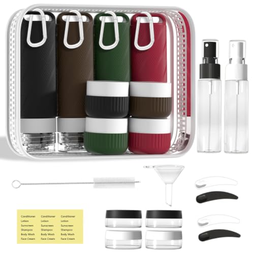 Travel Toiletry Containers 26Pcs Silicone Leakproof TSA Approved Set | Travel Bottles with Hanging Holes & Carabiners, Space Saving Portable, Easy Clean for Trips and Weekend Getaways - color: Color Mixing A