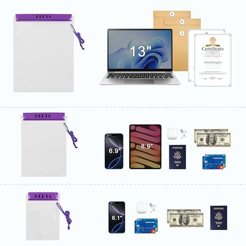 HEETA 5-Pack Clear Waterproof Dry Bag Pouch Document Holder for Phone Maps | Water Tight Case for Camera Document, Screen Touchable for Boating Kayaking Paddle Board Swimming Beach Waterpark Fishing - color: Purple