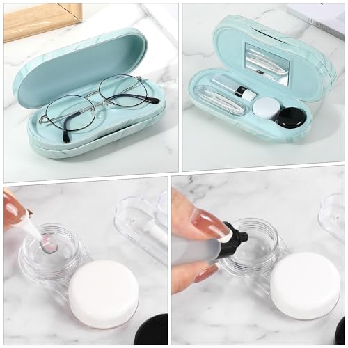 MoKo Double Eyeglass Case,Glasses and contact case 2 in 1 with Mirror - color: Blue Water Color