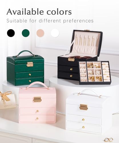 Homde Small Jewelry Box for Girls: 3-Layer Lockable Organizer(Black) - color: Graphite Black