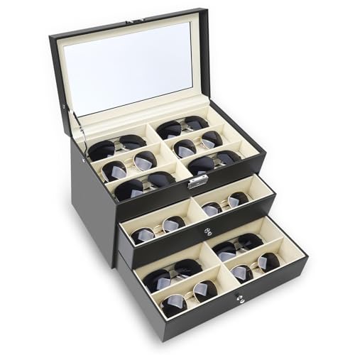 Sunglasses Organizer, Large Space Sunglasses Storage - color: Black& 18 Slots