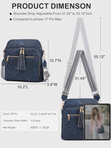 Women's Vegan Leather Crossbody Bags Handbags Purse Trendy Travel - color: Blue