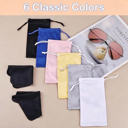 Hoiny 6 Pcs Premium Microfiber Sunglasses Pouch Bag, Glasses Case Soft - color: Multi Color