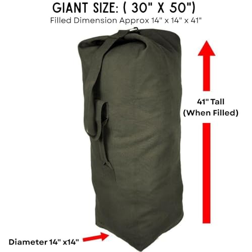 Top Load Heavyweight Cotton Canvas Tactical Military Duffle Bag Carryall Shoulder Storage Bulk Travel Bag, Olive Drab - 14" x 14" x 41" - color: Olive Drab, size: 30" x 50"