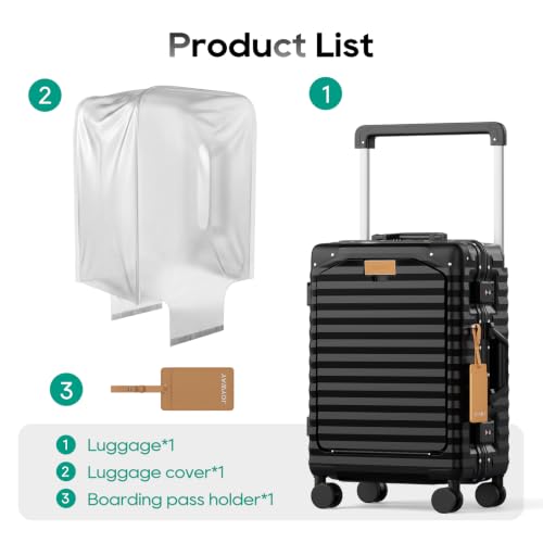 Joyway 20 Inch Carry on Luggage with Aluminium Frame and Front Pocket - color: Black, size: Carry-on-20inch Aluminium