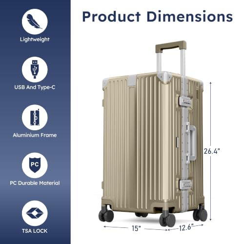 ALPHA CAMP Trunk Luggage 24 Inch with Aluminum Frame Zipperless Suitcase - color: Gold, size: 24 Inch