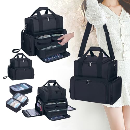 Large Makeup Bag with 3 Removable Case and 2 Removable Dividers,Black - color: Black