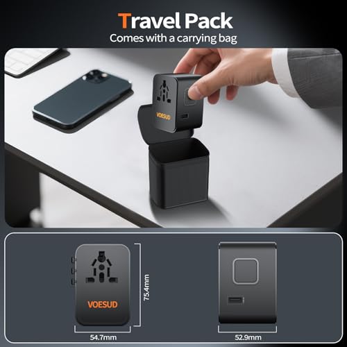 Universal Travel Adapter,Travel Plug Adapter for US/EU/UK/AU and Over 200 Countries Worldwide,European Travel Plug Adapter International Plug Adapter with 3 USB-C 45W PD Fast Charging&2 USB-A Adaptor