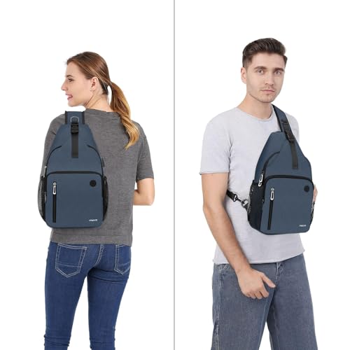 MOSISO Sling Backpack Bag, Crossbody Shoulder Bag Travel Hiking Daypack Chest Bag with Front Square Pocket&USB Charging Port - color: Haze Blue
