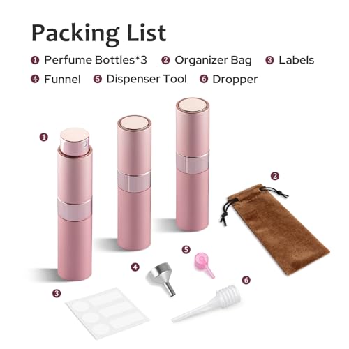 LISAPACK 8ml 여행용 향수병 리필 가능, 쾰른 분무기 스프레이 3개 - color: 3 핑크