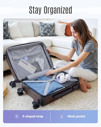 LIGHT FLIGHT Luggage Sets 3 Pcs Suitcase with Wheels,20"/24"/28",Brown - color: Brown, size: X Large