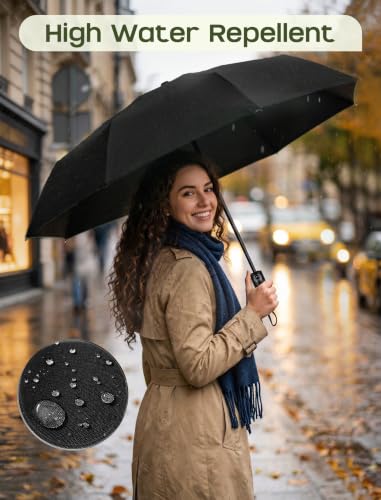 Yoobure Compact Travel Umbrella, Windproof Automatic Folding UV Sun & Rain - color: Black