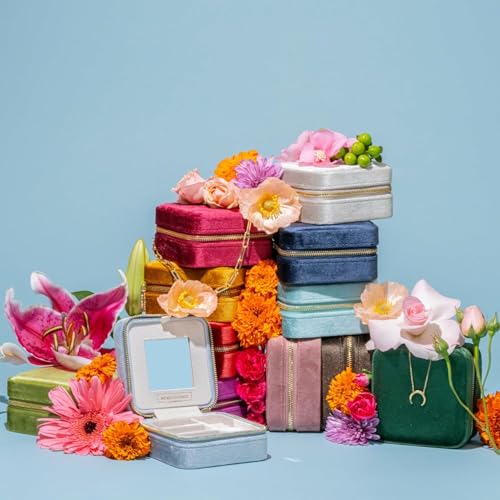 Benevolence LA Oprah's Favorite Things 플러시 벨벳 여행용 주얼리 박스 - 거울이 있는 주얼리 오거나이저 케이스 - 여성용 생일 선물 - 세이지 - color: 세이지