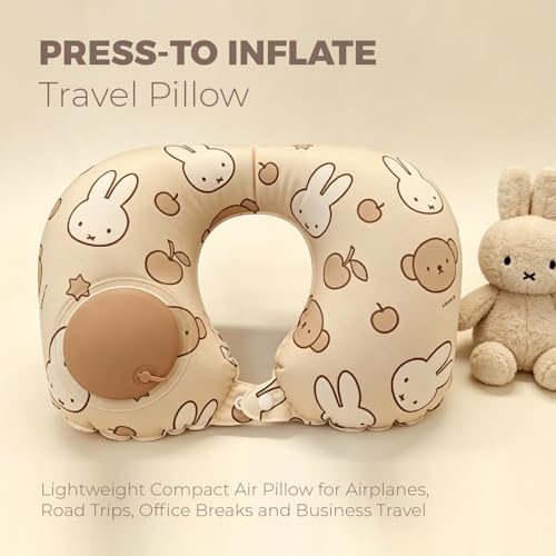MIPOW x Miffy Inflatable Travel Neck Pillow, Press to inflate U Neck Pillow, Milk Silk Portable Neck Support Pillow