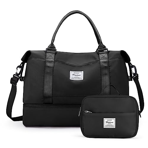 Travel Duffel Bag with Shoes Compartment,Weekender Bags for Women Travel - color: Black, size: Large