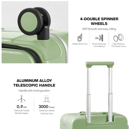 mixi Carry On Luggage, 20'' Suitcase with Front Pocket, Travel Rolling Luggage Aluminum Frame PC Hardside with Spinner Wheels & TSA Lock and Cover - Avocado Green - color: Avocado Green, size: 20-inch