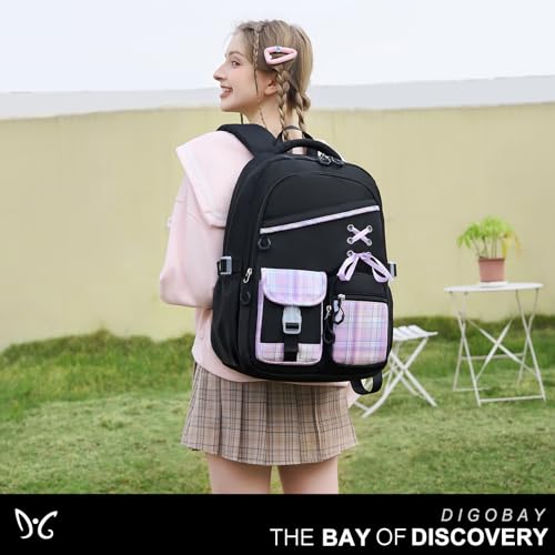DIGOBAY Backpacks for Girls 3PCS School Backpack Lunch Box Pencil Pouch - color: Blackpurple