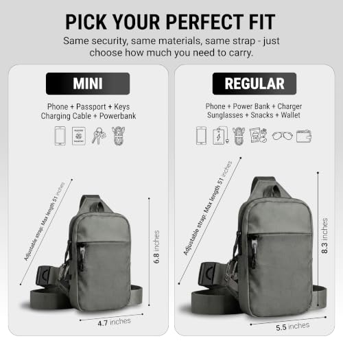 Travel Sling Bag for Men & Women, Anti-Theft RFID Blocking Crossbody Bags - color: Gray Standard