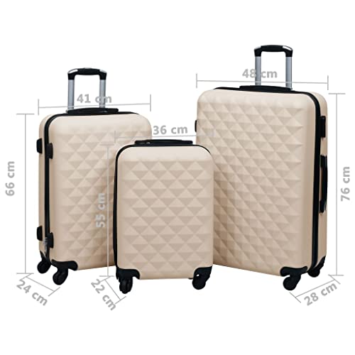 3 Piece Luggage Set Gold Hardside Trolley Suitcase with 360° Spinner Wheels Durable ABS Travel Bags with Security Lock for Business and Vacation S M L Sizes - color: Gold, size: 14.2" x 8.7" x 21.7"