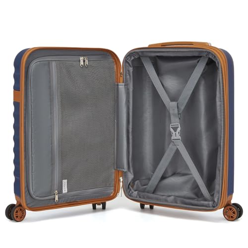Kono Checked Luggage 28in Expandable Hardside TSA Lock Navy - color: Navy/Brown, size: Checked-large 28-inch