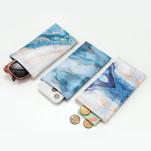 TRIUMPH VISION Eyeglass Case Glasses Case Soft Sunglass Pouch Sleeve 3 Pack - color: Pu Leather Marble White Blue Gold
